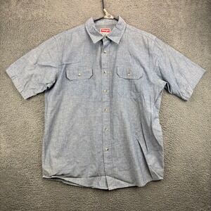 Wrangler Mens Short‎ Sleeve Chambray Button Up Shirt Size L Blue Premium Quality